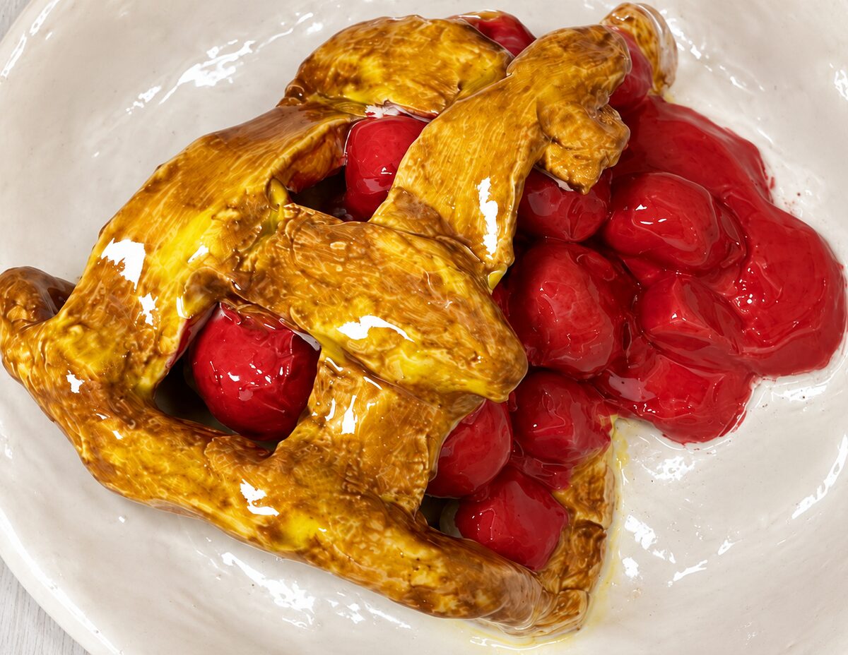 Handmade ceramic cherry pie