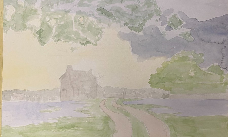 Art 2 watercolor landscape in progress